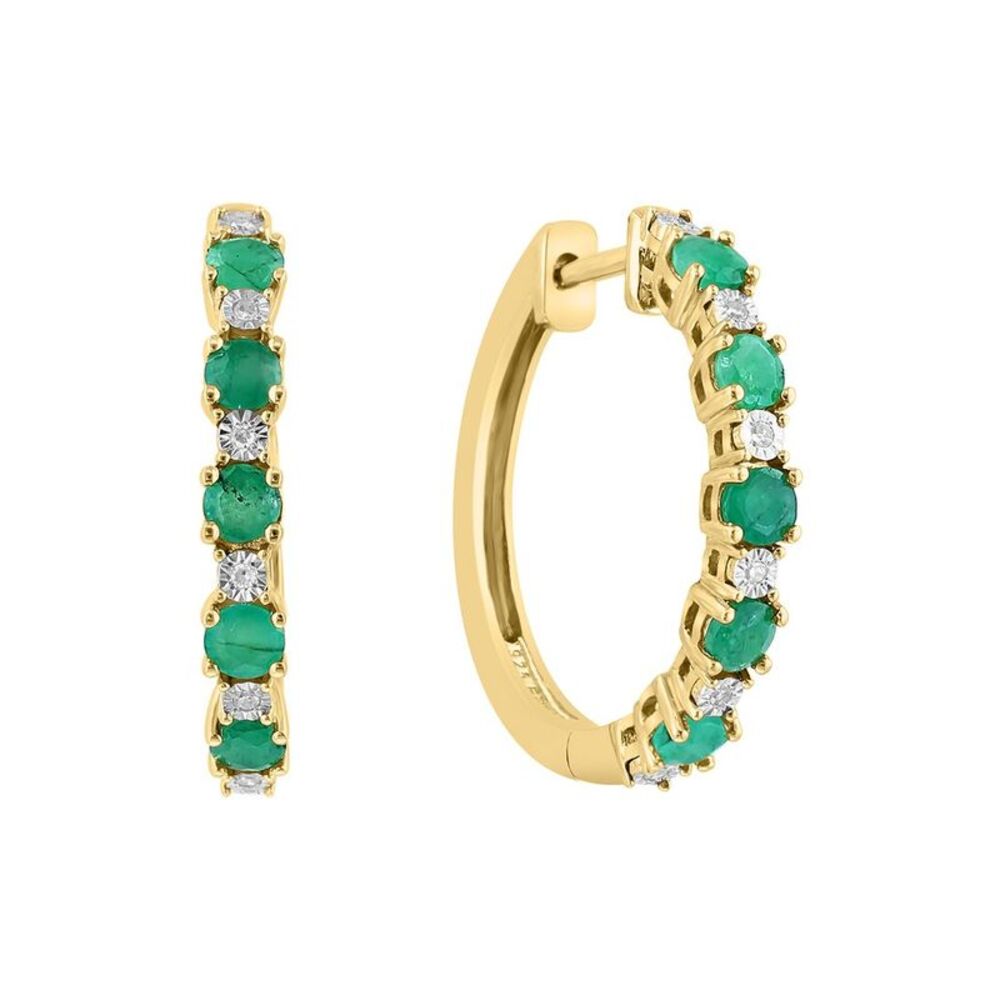 Effy Fine Jewelry 14K Over Silver 0.81 Ct. Tw. Diamond & Emerald Earrings